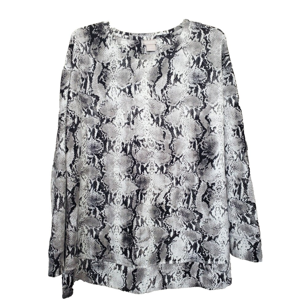 Chico's Zenergy Gray Snakeskin Print Soft Touch Long Sleeve Knit Tunic Size 2 L